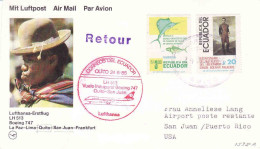 Delcampe - Ecuador 1985, First Flight - Erstflug Quito - San Juan/Puerto Rico, LH 513 Boeing 747, Par Avion Lufthansa - Ecuador