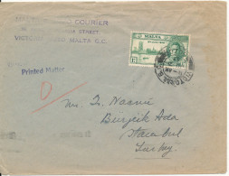 Delcampe - Malta Cover Sent To Turkey Gozo 1947 Single Franked (the Flap On The Backside Of The Cover Is Missing) - Malte