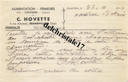 Delcampe - 60 0008 GRANDVILLIERS OISE 1933 Alimentation Primeurs Vins Confiserie Liqueurs C. HOVETTE Rue D'Aumale à M. BOTANS - Henderson