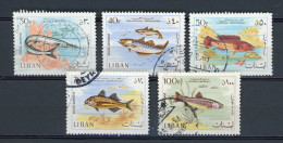 Delcampe - LIBAN - POISSONS - POSTE AERIENNE - N°Yt 437/441 Obli. - Liban
