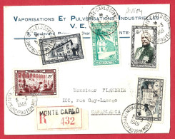 Delcampe - !!! MONACO, BEL AFFRANCHISSEMENT SUR LETTRE RECOMMANDÉE PAR AVION DE MONTE-CARLO POUR CASABLANCA DE 1949 - Poststempel