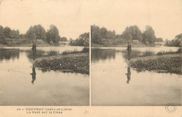 Delcampe - Vouvray Le Pont Sur La Cisse Pécheur à La Ligne   Carte Stéréoscopique - Vouvray
