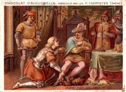 Delcampe - CHROMO CHOCOLAT D'AIGUEBELLE FABRIQUE PAR LES P. TRAPPISTES DROME / JEANNE D'ARC AUX PIEDS DU ROI CHARLES VII 1429 - Aiguebelle