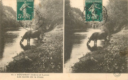 Delcampe - Vouvray Les Bords De La Cisse Avec Vache  Carte Stéréoscopique - Vouvray
