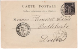 Delcampe - 1901 - TYPE SAGE 10C SEUL SUR CPA - GARE DE CHAGNY SAONE ET LOIRE => BELLEHERBE DOUBS - CHATEAU DE CORMATIN - Lettres & Documents