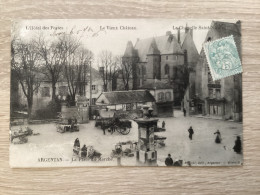 Delcampe - CPA Argentan La Place Du Marché L'hôtel Des Postes Le Vieux Chateau Kiosque - Argentan