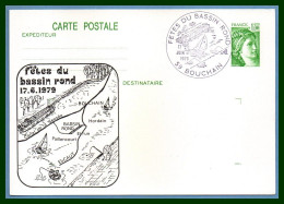 Delcampe - Entier Cp Repiqué BOUCHAIN 1979 BT Bureau Temporaire Fêtes Du Bassin Rond TB Péniche Voilier - Bouchain