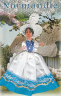 Delcampe - CPSM BRODEE NORMANDIE POUPEE COSTUME FOLK. - Brodées