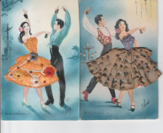 Delcampe - 2 CPA BRODEES BAILES  ANDALUCES  COSTUME FOLK.  ELSI - Brodées