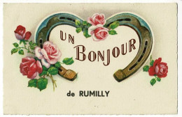 Delcampe - Carte Illustrée, Roses & Fer à Cheval "Un Bonjour De Rumilly" Circulé 1941 - Rumilly