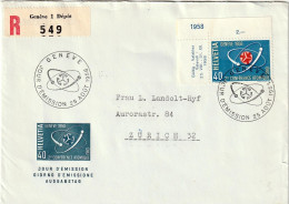 Delcampe - Schweiz Suisse 1958: CONFÉRENCE ATOMIQUE Zu 338 Mi 662 Yv 611 ⊙ GENÈVE JOUR D'ÉMISSION 25 AOÙT 1958 (Zu CHF 5.00) - FDC