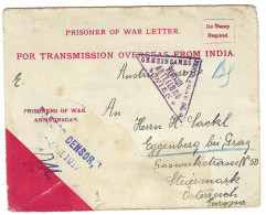 Delcampe - 1917 - Cover From INDIA  ( Austrian W P ) To Steiermark ( Austria ) - Franchise Militaire