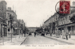 Delcampe - Creil Animée Avenue De La Gare Voiture Tacot Cycliste - Creil