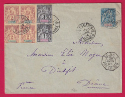 ENTIER TYPE GROUPE 15C NOUMEA NOUVELLE CALEDONIE + COMPLEMENT 2C X4 1C X2 1894 LIGNT T POUR DIEULEFIT DROME - Briefe U. Dokumente