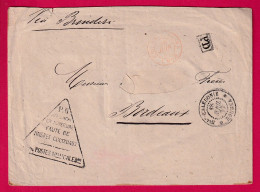 NOUVELLE CALEDONIE TRIANGLE PD FAUTE DE TIMBRES COLONIAUX NOUMEA 1877 POUR BORDEAUX VIA BRINDISI - Briefe U. Dokumente