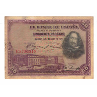 Billet, Espagne, 50 Pesetas, 1928, 1928-08-15, KM:75b, TTB - 50 Pesetas