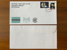 Delcampe - Botswana 2002 FDC 50th Anni Elizabeth II Queen Golden Jubilee Celebrations Royals Famous Lady People Royalties Stamps - Botswana (1966-...)