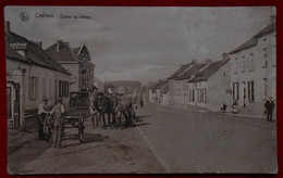 Delcampe - CPA Casteau Soignies Entrée Du Village - Attelage Et Tram En Arrière-plan - Edit E. Culot Casteau - Soignies