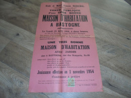 Delcampe - Affiche De Vente Publique D'une Très Bonne Maison D'Habitation Avec Jardin 23 Août 1954 à BASTOGNE Au Café P Decker - Affiches