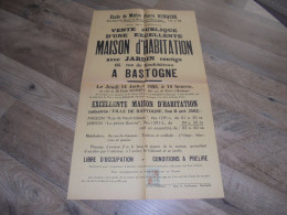 Delcampe - Affiche De Vente Publique D'une Très Excellente Maison D'Habitation Jardin 14 Juillet 1955 à BASTOGNE Au Café Schartz - Affiches
