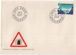 Delcampe - Switzerland Schweiz Helvetia 1967 FDC Strassentunnel Tunnel Routier Du San S. Bernardino, Bern - FDC