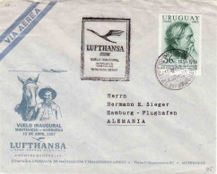 Delcampe - Uruguay 1957 First Flight - Erstflug, Montevideo - Hamburg, Par Avion Lufthansa - Uruguay
