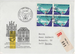 Delcampe - Schweiz Helvetia 1967 FDC Eröffnung Der Postautolinie, Chur-San Bernardino-Bellinzona Tunnel, Opening Of Post Bus Line - FDC