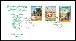 Delcampe - LIBYA 1980 Arab Towns Ghadames Derna Tripoli Islam Mosques (FDC) - Libye