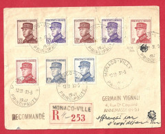 Delcampe - !!! MONACO, BEL AFFRANCHISSEMENT SUR LETTRE RECOMMANDÉE DE MONACO-VILLE POUR ANNEMASSE, FRANCE DE 1941 - Poststempel