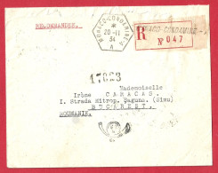 Delcampe - !!! BLOC DE 4 DU NUMÉRO 125 (AU VERSO) SUR LETTRE RECOMMANDÉE DE MONACO-CONDAMINE A POUR BUCAREST, ROUMANIE DE 1934 - Poststempel