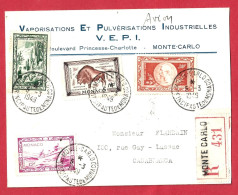 Delcampe - !!! MONACO, BEL AFFRANCHISSEMENT SUR LETTRE RECOMMANDÉE PAR AVION DE MONTE-CARLO POUR CASABLANCA DE 1949 - Poststempel