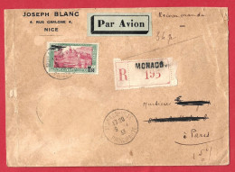 Delcampe - !!! AFFRANCHISSEMENT PA NUMÉRO 1 SUR LETTRE RECOMMANDÉE PAR AVION DE MONACO POUR PARIS DE 1933 - Poststempel
