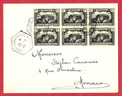 Delcampe - !!! BLOC DE 6 DU NUMÉRO 60 SUR LETTRE DE LA CONDAMINE POUR MONACO DE 1925 - Poststempel