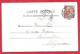 Delcampe - !!! MONACO, TP DE MONACO OBLITÉRÉ CACHET AMBULANT FRANÇAIS TYPE 1 NICE À MARSEILLE SUR CPA POUR LA BELGIQUE DE 1904 - Poststempel