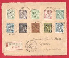 Delcampe - !!! MONACO, BEL AFFRANCHISSEMENT SUR LETTRE RECOMMANDÉE DE MONTE-CARLO POUR GRASSE, FRANCE DE 1922 - Poststempel