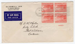 Delcampe - 1948 NEWFOUNDLAND Busta/Cover AIRMAIL To ONTARIO, Corner Brook, QUARTINA 8cents X4 With Number Code On Lab - 1908-1947