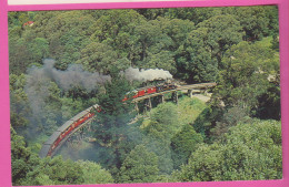 Delcampe - AUSTRALIE - PUFFING BILLY PRÉSERVATION SOCIÉTY - VIEWED FROM TH HILL HIGH ABOVE- VUE DE LA COLLINE EN HAUTEUR - TRAIN - Sonstige & Ohne Zuordnung