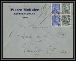 2042 Lettre (cover) N°407 + 411 Mercure Affranchissement Composé Daguin Castelnaudary Pour Labécède Aude 18/02/1939 - 1938-42 Mercure