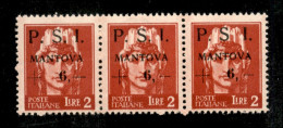 Mantova - 1945 - 2 Lire + 6 (7) - Striscia Orizzontale Di 3 (pos. 46/48) Senza Punto Dopo S (7w) A Destrra - Gomma Integ - Other & Unclassified