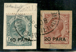 Costantinopoli - 1908 - Soprastampati (1/2) - Insieme Dei Primi Due Valori Della Serie - Usati Su Frammento - Oliva - Other & Unclassified