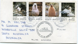 ARGENTINE THEME FAUNE POLAIRE LETTRE AVEC AFFR COMPL AU DOS DEPART ANTARTIDA ARGENTINA 28 DIC 1987 POUR L'AUSTRALIE - Briefe U. Dokumente