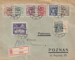 Polen 1919 – Einschreibbrief Kalisz Nach Posen Mit 8 Werten, Ankunftsstempel 1.9.19 - Covers & Documents