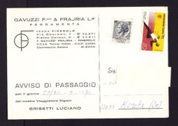 Italia, Storia Post.,cartolina Avviso Di Passaggio 29-3-1971 Affrancata Con Francobollo Universiadi Da 20 Lire - 1971-80: Storia Postale