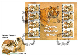 GUINEA BISSAU 2025 MS8V FDC - INDIA ENDEMIC SPECIES - FROG FROGS TURTLE TURTLES APES MONKEY MONKEYS MUSHROOMS - Grenouilles