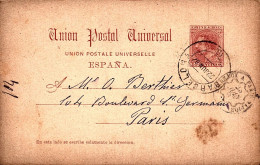 STATIONERY Postcard 1887 From BARCELONA To PARIS  (2 Scans) - 1850-1931