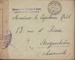 Guerre 14 Suisse Feldpost Poste De Campagne 14 XI 18 Cachet Internement Prisonniers Lausanne Censure 160 = Pontarlier - Abstempelungen