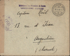 Guerre 14 Suisse Lausanne Gare 28 X 18 Cachet Internement Prisonniers Lausanne Censure 160 = Pontarlier - Abstempelungen