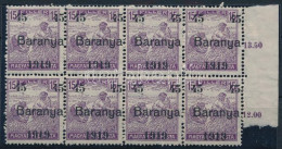 ** Baranya I. 1919 Arató 45/15f ívszéli 8-as Tömbben Eltolódott Felülnyomással, Bodor Vizsgálójellel - Other & Unclassified