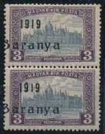 ** Baranya I 1919 Parlament 3K Függőleges Párban, Balra Tolódott Felülnyomással, Bodor Vizsgálójellel - Other & Unclassified