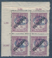 ** Debrecen I. 1919 Zita/Köztársaság 50f ívsarki Négyestömb Bodor Vizsgálójellel - Other & Unclassified